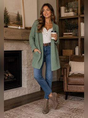 Sundance Sage Green Cable Knit Cardigan Sweater Cottagecore Boho XS